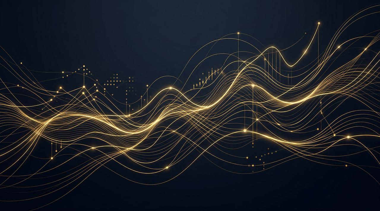 Abstract financial data visualization with golden lines